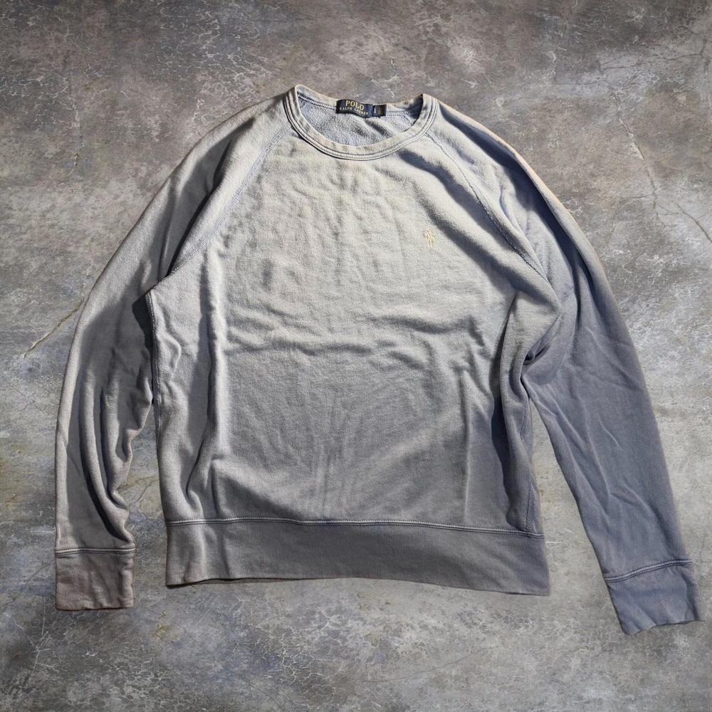 Polo Ralph Lauren Mens Blue French Terry Crewneck Sweatshirt Large Raglan Preppy